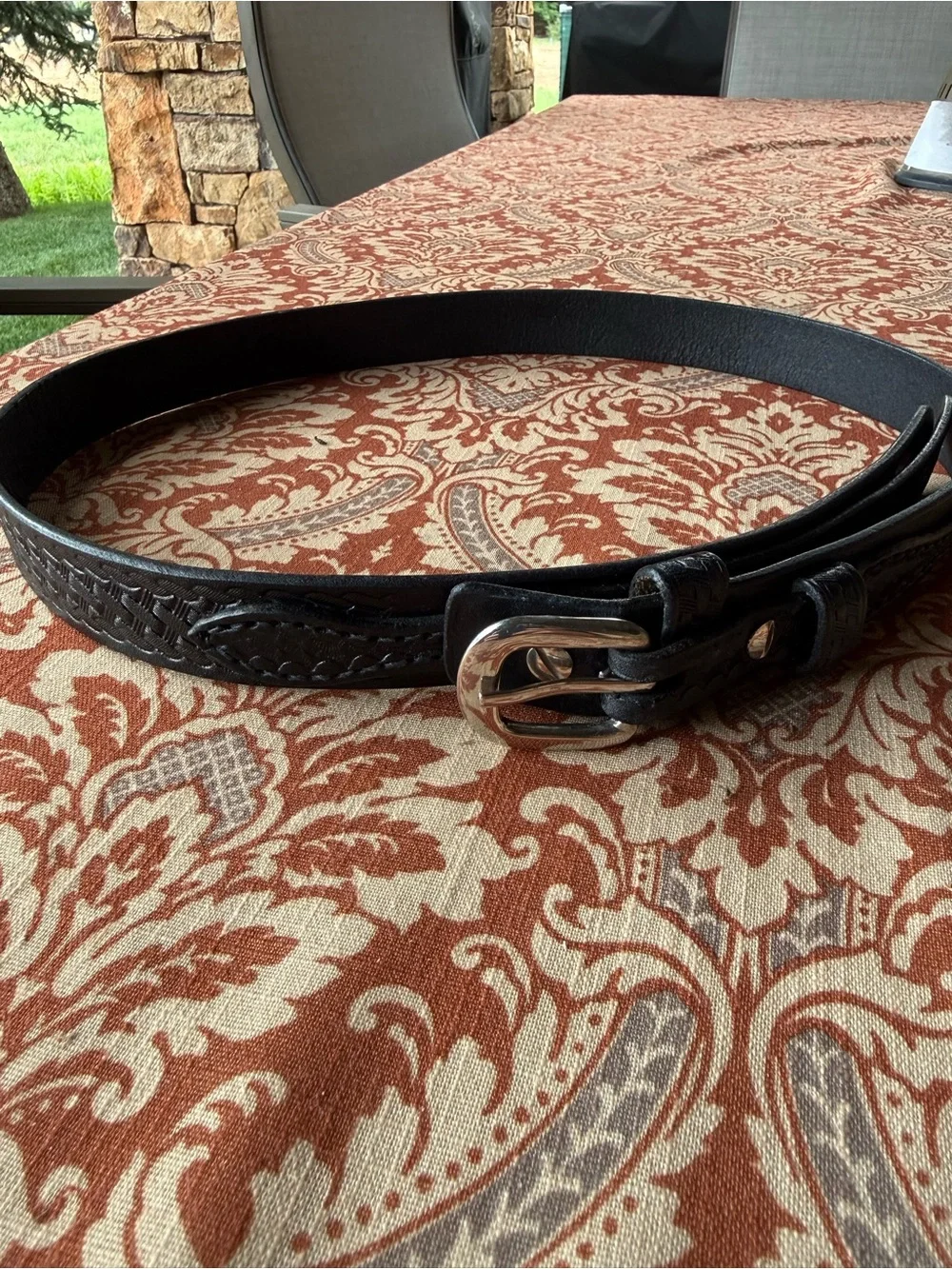 Black Leather Ranger Belt Basketweave Size 38 Western USA Cabela's